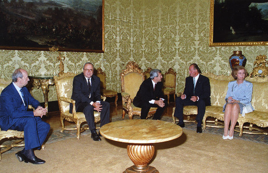 Il Presidente della Camera dei deputati, Luciano Violante, a colloquio con il Re di Spagna, Juan Carlos I, e la Regina, Sofia di Grecia