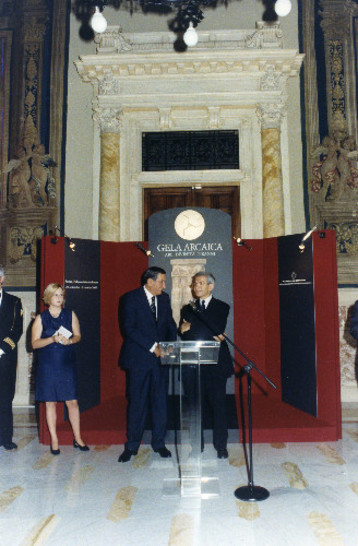 Inaugurazione della mostra 'Gela arcaica: are, divinitÃÂ , tiranni' e foto di gruppo dei Presidenti dei parlamenti Europei davanti a Montecitorio