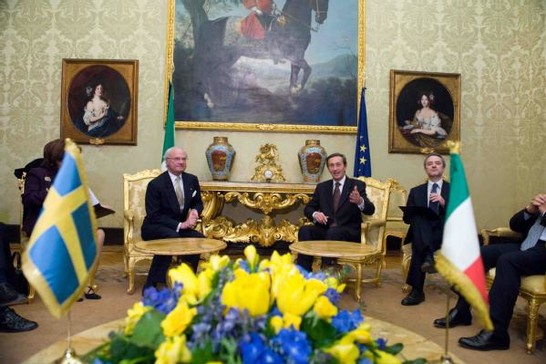 Il Presidente della Camera dei deputati, Gianfranco Fini, riceve il Re di Svezia, Carlo XVI Gustavo
