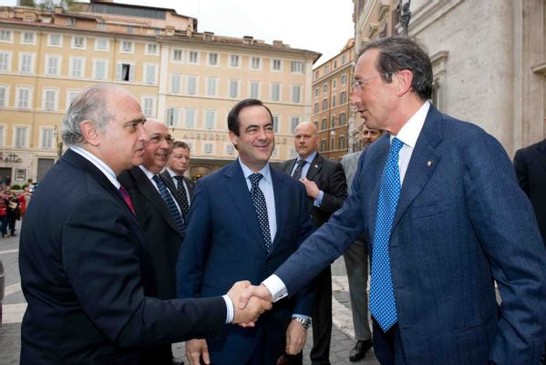 Il Presidente della Camera dei deputati Gianfranco Fini riceve a Montecitorio il Presidente del Congresso dei Deputati spagnolo Josè Bono Martinez