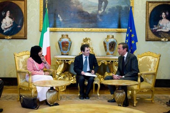 Il Presidente della Camera dei deputati, Gianfranco Fini, incontra a Montecitorio presso la Sala del Cavaliere una delegazione del Doha International Center for Interfaith Dialogue