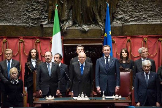 Esecuzione dell'Inno Nazionale all'apertura della cerimonia celebrativa del centocinquantesimo anniversario dell'Unità d'Italia