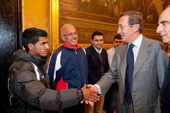 Montecitorio, Sala Aldo Moro - Il Presidente della Camera dei deputati Gianfranco Fini incontra la Nazionale olimpica di calcio palestinese