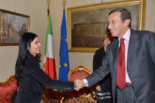 Il Presidente della Camera dei deputati Gianfranco Fini con Margherita Enrico