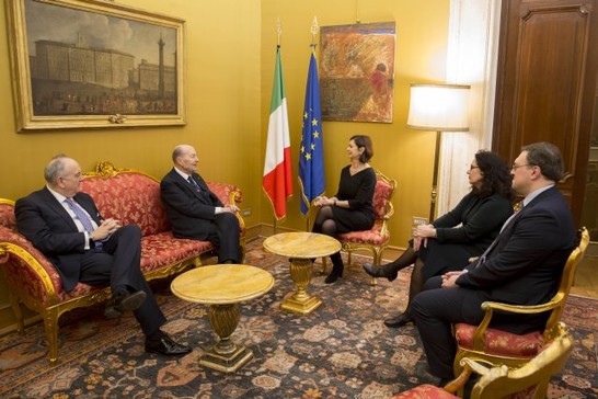 La Presidente della Camera dei deputati, Laura Boldrini, riceve il neoeletto Presidente della Corte Costituzionale, Paolo Grossi