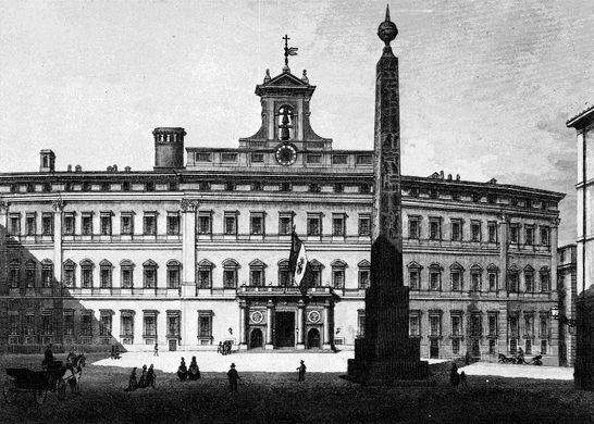 I1 palazzo di Montecitorio con il tricolore
