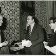 Il presidente della Camera dei Deputati Pietro Ingrao riceve i signori Boncheo e Bertone che presentano un loro libro