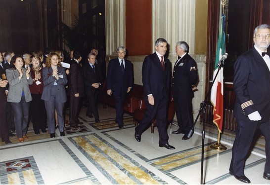 Il Presidente Camera dei deputati, Pier Ferdinando Casini, giunge in Transatlantico accompagnato dal Segretario generale, Ugo Zampetti
