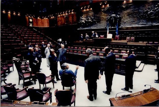 Sopralluogo in Aula durante i preparativi per la visita di Sua Santità, Giovanni Paolo II