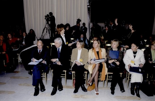 Il Segretario generale della Camera dei deputati, Ugo Zampetti, assiste al convegno accanto al Presidente della Fondazione della Camera dei deputati, Giorgio Napolitano