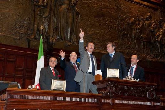 Montecitorio, Aula - Il Presidente della Camera dei deputati Gianfranco Fini con il Presidente della Camera dei deputati del Cile Patricio Melero