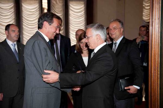 Montecitorio - Il Presidente della Camera dei deputati Gianfranco Fini con il Presidente del Parlamento del Kosovo Jakup Krasniqi