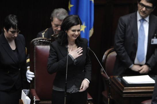 La Presidente della Camera dei deputati, Laura Boldrini, sul banco di presidenza durante la prima seduta dopo la sua elezione