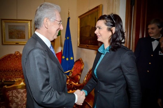 La Presidente della Camera dei deputati, Laura Boldrini, riceve il Presidente del Consiglio dei ministri, Mario Monti