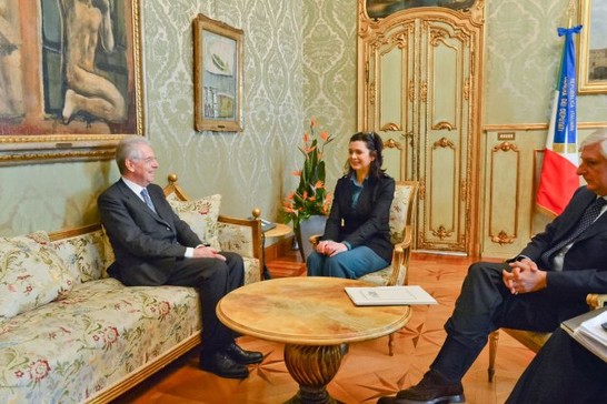 La Presidente della Camera dei deputati, Laura Boldrini, riceve il Presidente del Consiglio dei ministri, Mario Monti