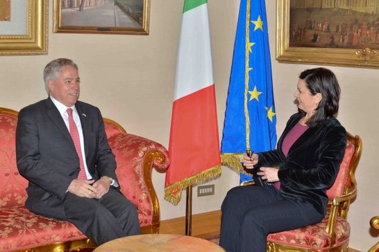La Presidente della Camera dei deputati, Laura Boldrini, a colloquio con l'Ambasciatore degli Stati Uniti America, David Thorne