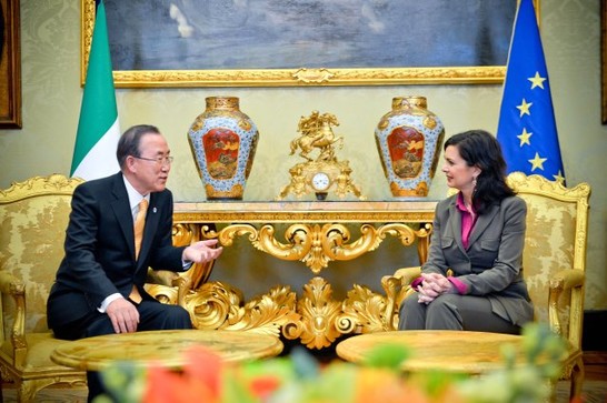 La Presidente della Camera dei deputati, Laura Boldrini, a colloquio con il Segretario Generale delle Nazioni Unite, Ban Ki-moon