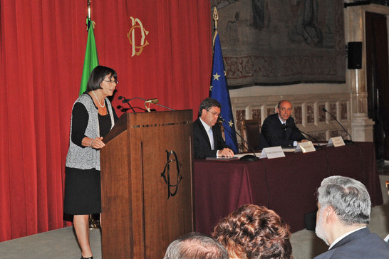 La Vice Presidente della Camera dei deputati, Marina Sereni, pronuncia il suo indirizzo di saluto alla presentazione della Relazione annuale 2013 sulle attività svolte dall'Istituto Nazionale della Previdenza Sociale