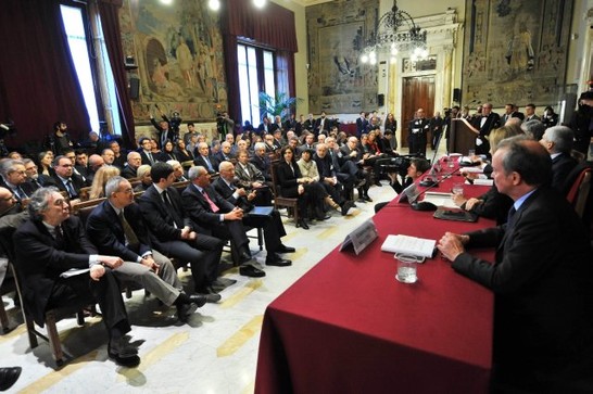 Un momento della presentazione del libro  'La via maestra' di  Giorgio Napolitano