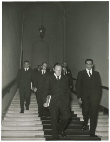 Una delegazione di parlamentari americani visita Montecitorio e viene ricevuta dal presidente della Camera dei Deputati Alessandro Pertini