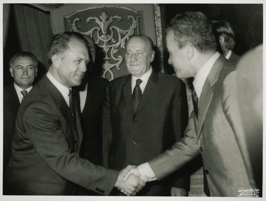 Il presidente della Camera dei Deputati Pietro Ingrao riceve il presidente della Repubblica ungherese Janos Kadar
