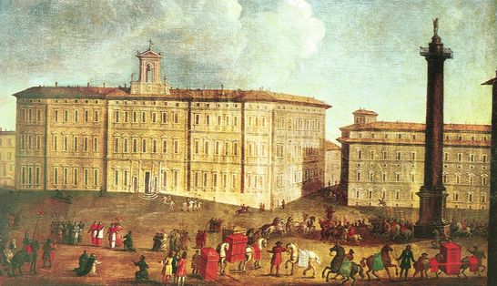 Veduta del palazzo di Montecitorio e di palazzo Chigi prospettanti su un'unica piazza