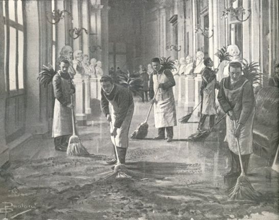 Il Corridoio dei busti - Preparativi per l'apertura della Camera dei Deputati: le pulizie