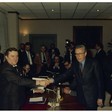 Incontro del leader polacco Lech Walesa con i Capigruppo dei partiti: DC Forlani; PCI Occhetto; PSI Craxi