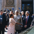 Il Presidente della Camera dei deputati, Luciano Violante, riceve il Presidente della Repubblica del Sud Africa, Nelson Mandela
