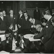 Firma del trattato Italo-Argentino a Montecitorio tra i ministri degli esteri dei due paesi Diógenes Taboada e Antonio Segni